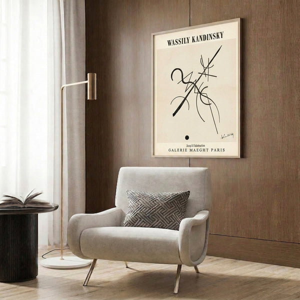 Meditative abstract framed print showcasing geometric forms and curves in a minimalist Bauhaus composition.