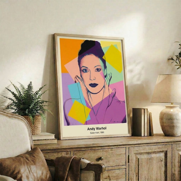 Modern pop art interpretation of a dancer's portrait in luminous cyan, magenta, yellow, and black, presented as a framed gallery print.