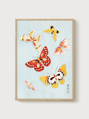 Ito Jakuchu Butterflies poster in oak frame