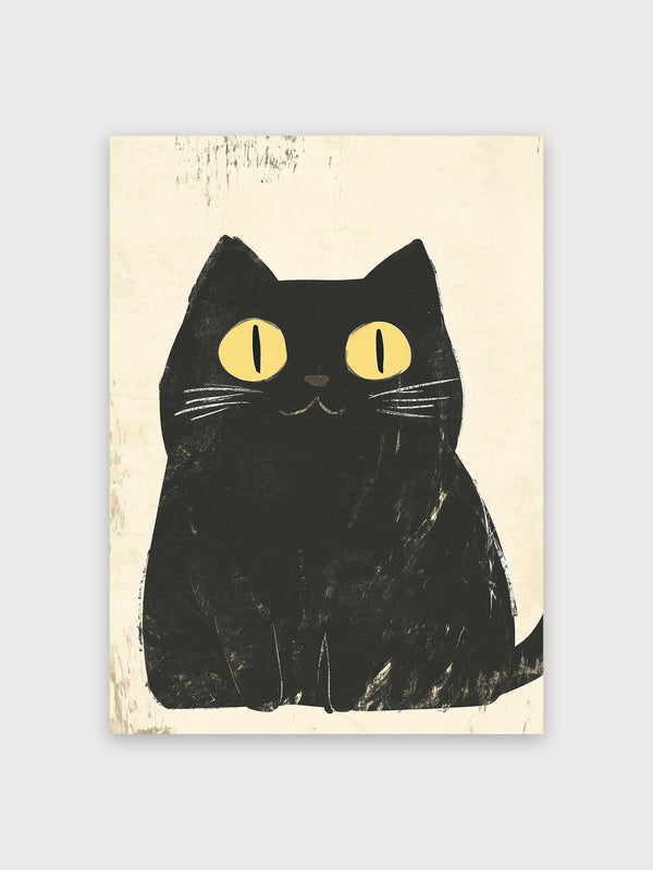 Black Cat Yellow Eyes Retro - Digital Download