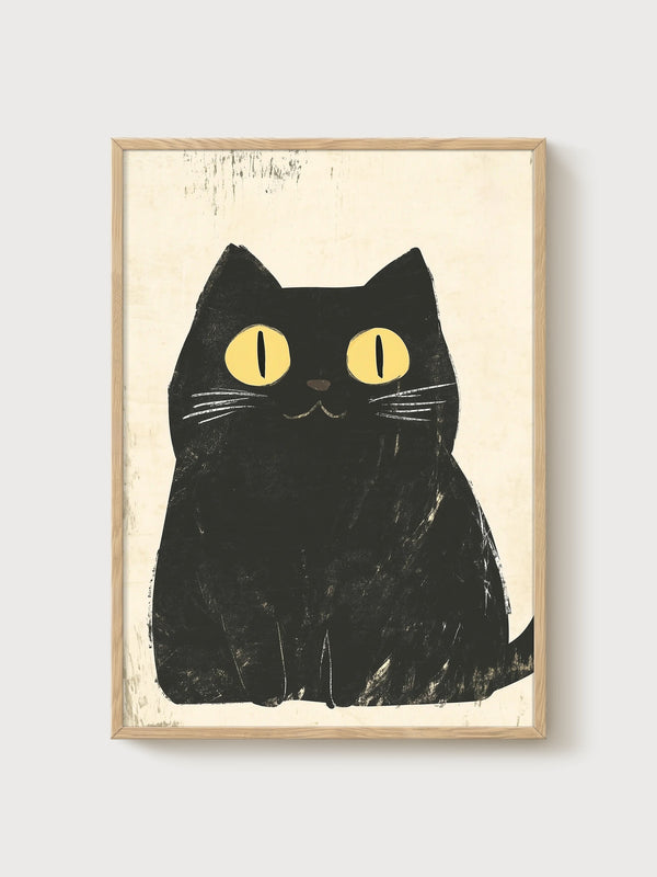 Black Cat Poster poster in oak frame