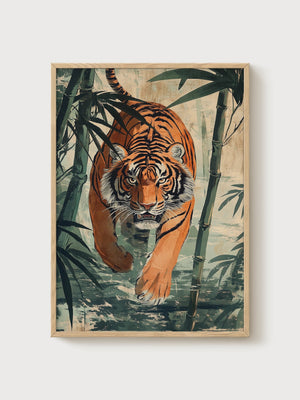 Tiger Wall Art poster in oak frame