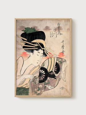 Ukiyo E Geisha Portrait poster in oak frame
