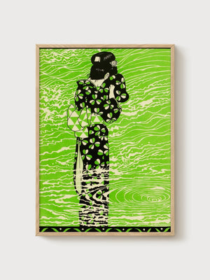 Kimono Pattern Print poster in oak frame