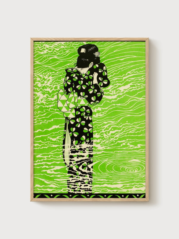 Kimono Pattern Print poster in oak frame