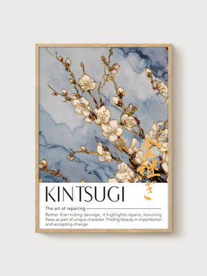 Kintsugi Wabi Sabi Wall Art poster in oak frame