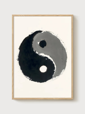 Zen Yin Yang Ink Wash Poster poster in oak frame