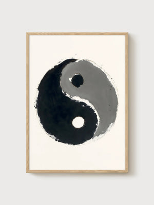 Zen Yin Yang Ink Wash Poster poster in oak frame