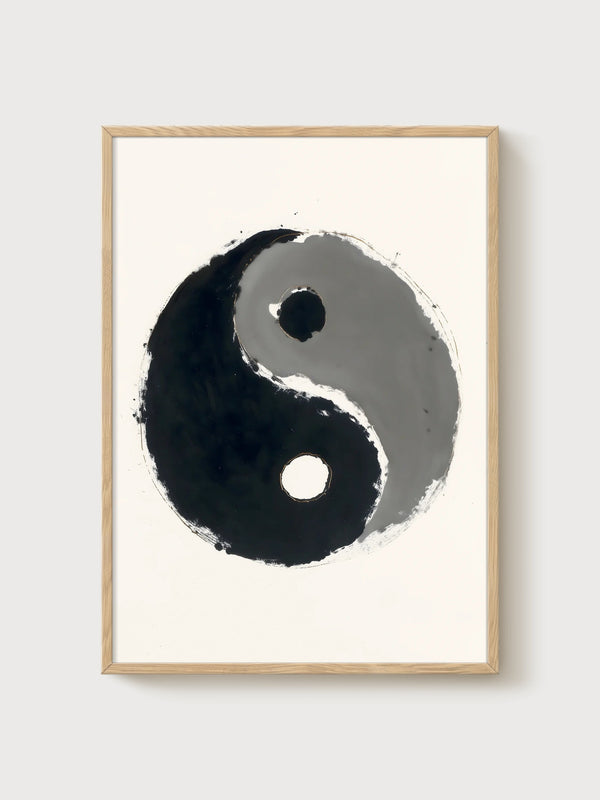 Zen Yin Yang Ink Wash Poster poster in oak frame