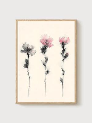Watercolor Flowers Print poster in oak frame