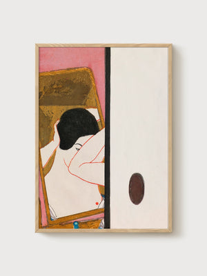 Japanese Woodblock Print poster in oak frame