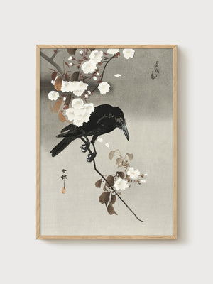 Ito Jakuchu Crow Bird Art poster in oak frame