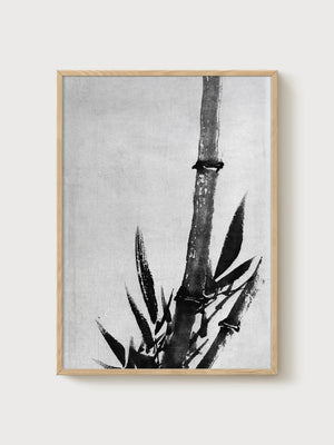 Zen Bamboo Ink Wash Art poster in oak frame