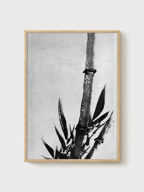 Zen Bamboo Ink Wash Art poster in oak frame