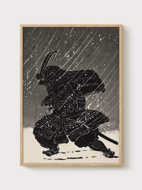 Samurai Art Print poster in oak frame
