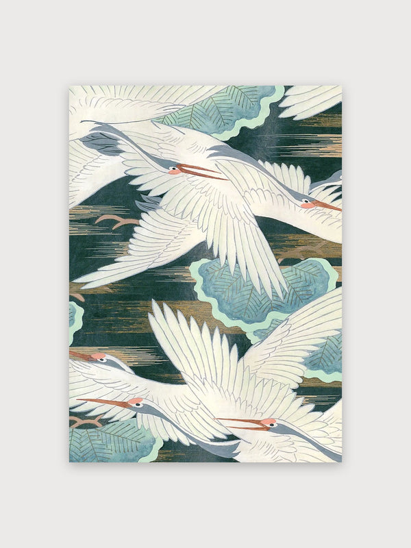 Cranes In Flight Japanese Woodblock - Digital Download