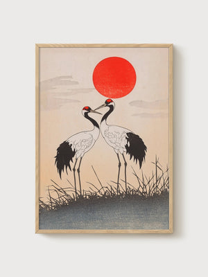 Crane Art Print poster in oak frame