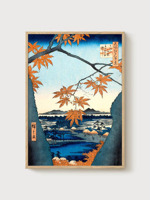 Japanese Woodblock Print poster in oak frame