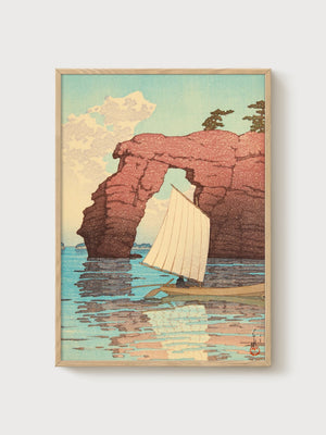 Vintage Sailboat Print poster in oak frame