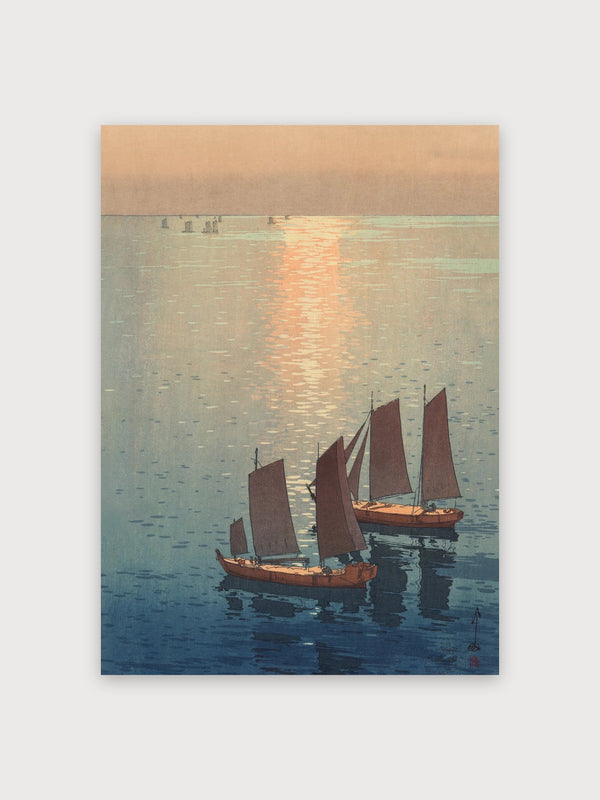 Japanese Sailboats Sunrise Harbor - Digital Download