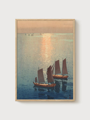 Sailboat Print poster in oak frame