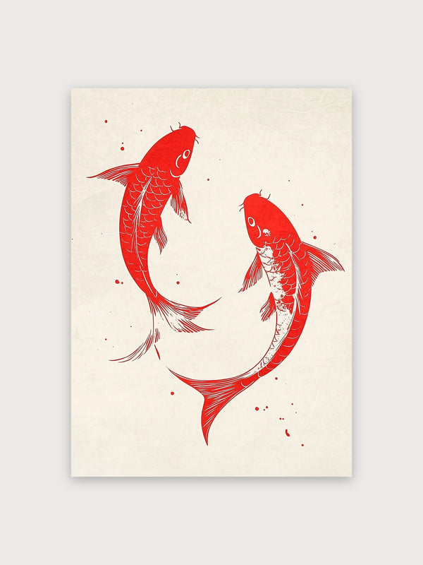 Red Koi Fish Japanese Woodblock - Digital Download