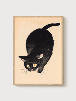 Black Cat Art poster in oak frame