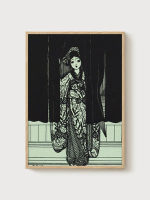 Art Nouveau Geisha Print poster in oak frame