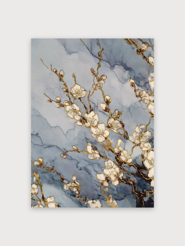 Golden Blooms Marble Watercolor - Digital Download