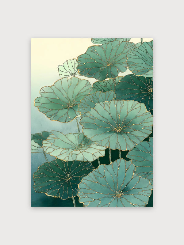 Lotus Leaves Gold Line Art - Digital Download