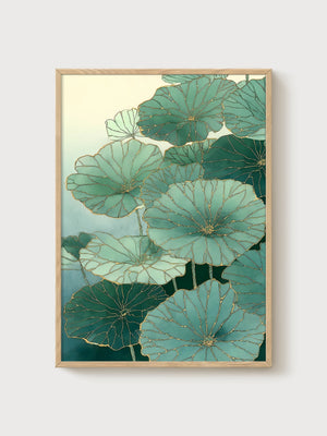 Lotus Leaf Print poster in oak frame
