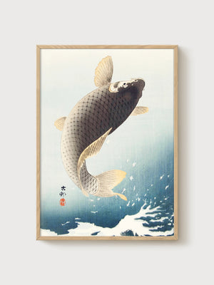Koi Fish Wall Art poster in oak frame