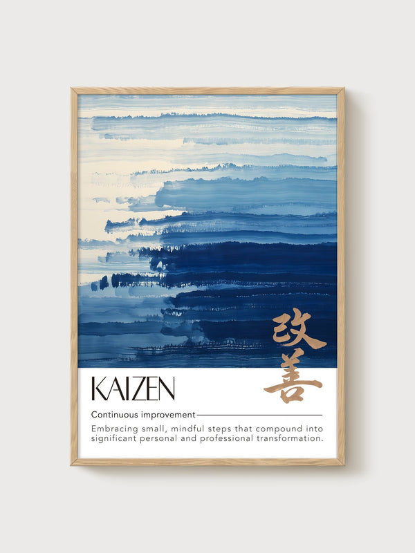 Kaizen Japandi Wall Art poster in oak frame