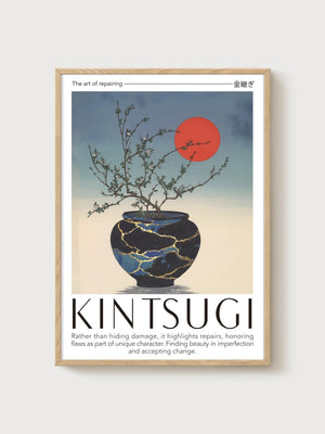 Kintsugi Bonsai Print poster in oak frame
