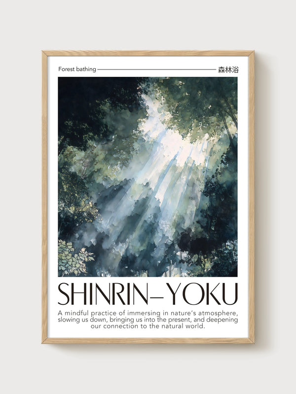 Shinrin-Yoku Forest Bathing Print poster in oak frame