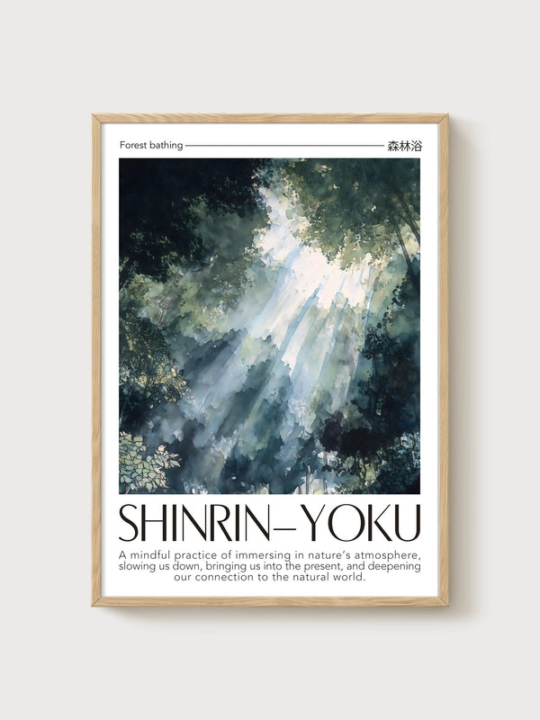Shinrin-Yoku Forest Bathing Print poster in oak frame