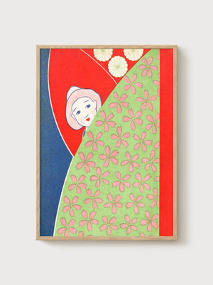Art Nouveau Girl Kimono Poster poster in oak frame