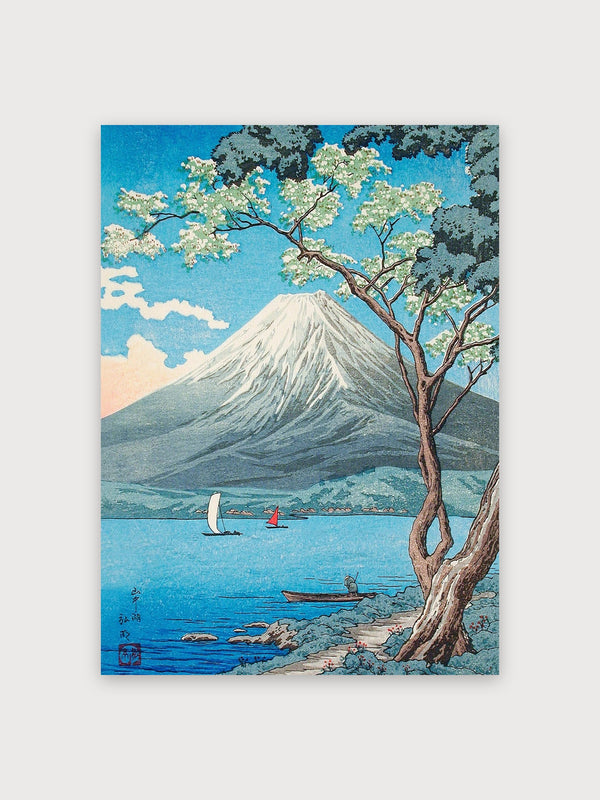 Mount Fuji Lake Tree Woodblock - Digital Download