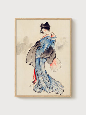 Geisha Ukiyo E Wall Art poster in oak frame