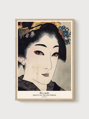 Kunisada Geisha Portrait poster in oak frame