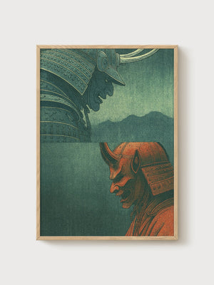 Samurai Art Print poster in oak frame