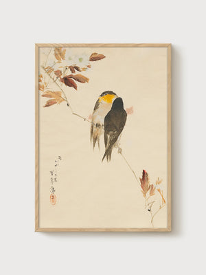 Ito Jakuchu Bird Painting poster in oak frame