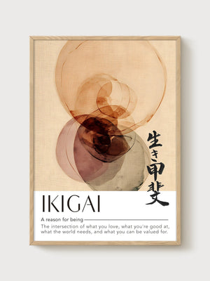 Ikigai Wabi Sabi Art Poster poster in oak frame