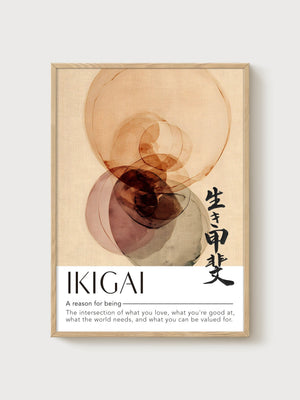 Ikigai Wabi Sabi Art Poster poster in oak frame