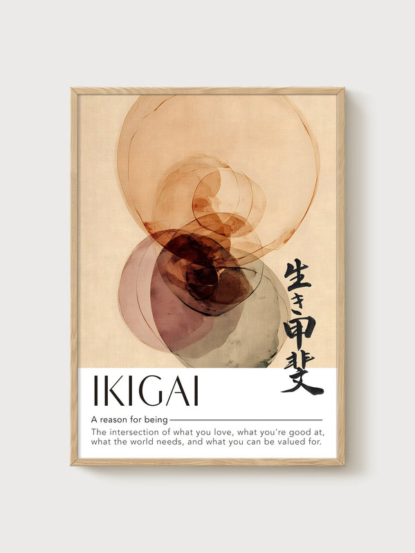 Ikigai Wabi Sabi Art Poster poster in oak frame