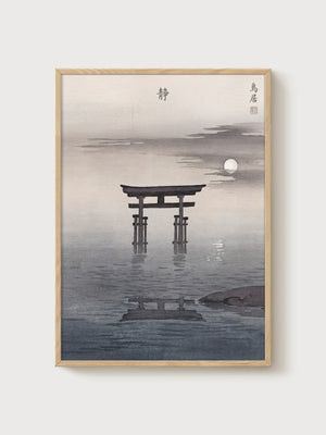 Torii Gate Japanese Wall Art poster in oak frame