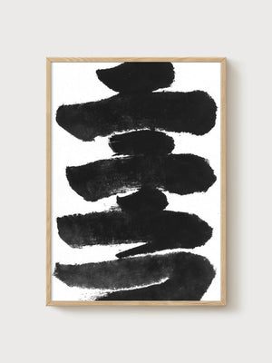 Bold Sumi Ink Brush Abstract Print poster in oak frame