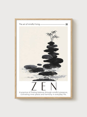 Zen Garden Bamboo Stones Poster poster in oak frame