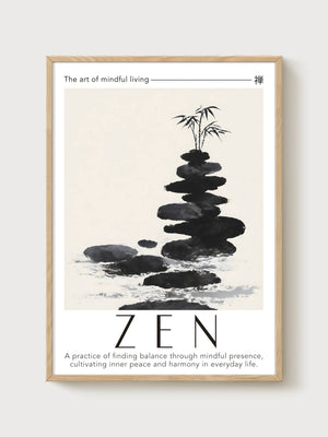 Zen Garden Bamboo Stones Poster poster in oak frame