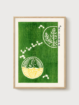 Japanese Woodblock Wall Art poster in oak frame